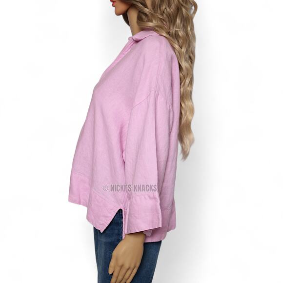 Banana Republic European Linen Polo Kaftan Top Pink Collared Relaxed Fit Size L - Picture 3 of 9